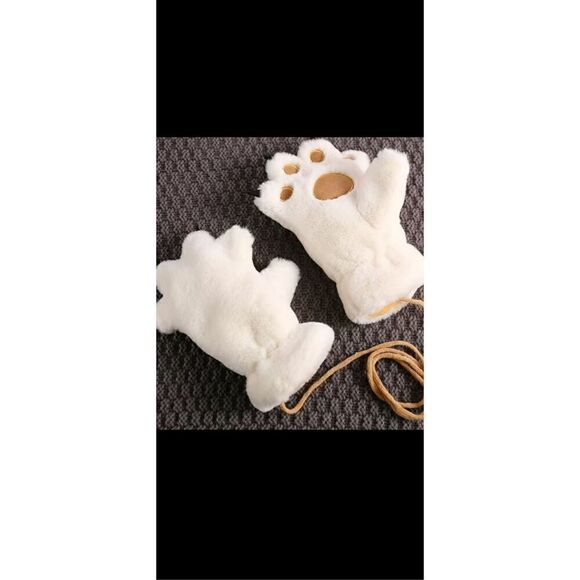 🔥Fluffy hooded,Hat and Glove set.Can be worn several ways, gloves have attachab - Picture 4 of 15